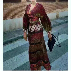 Zara Patchwork Print Midi Dress bloggers fav sz medium M